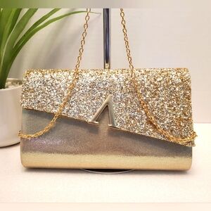 Gold Glitter Chain Shoulder Bag - Elegant Evening Clutch